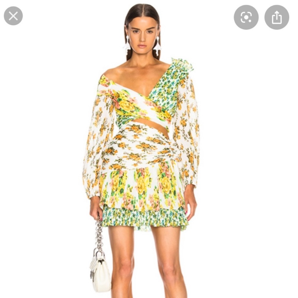 Zimmermann White Floral Mini Dress with Yellow & Green Accents